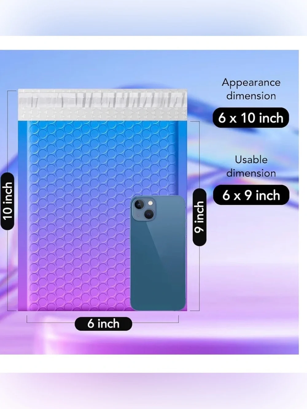 20 6x10 Purple Blue Waterproof Tablet bubble mailer